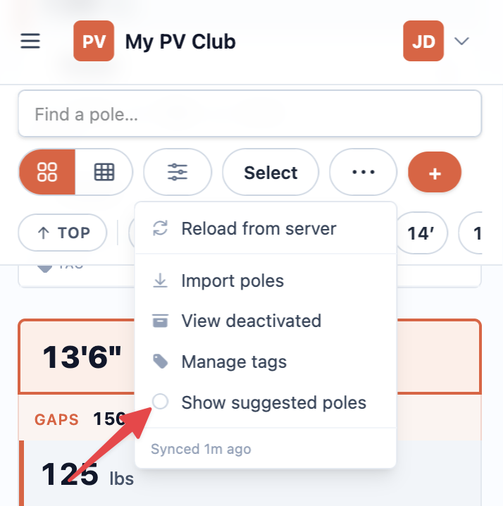 The poles menu with “Show suggested poles” highlighted